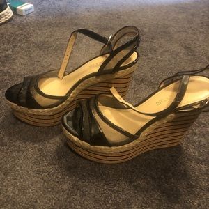 Enzo Angiolini Patent Leather Mesh Wedges